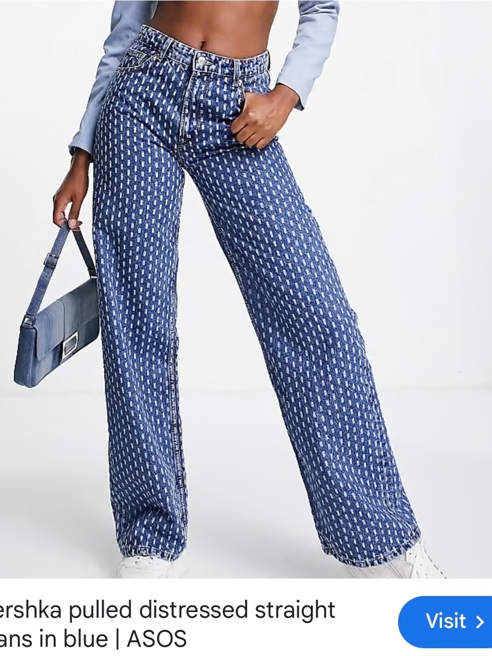 Bershka Blue distressed wide leg Straight-Leg Jeans size 4 - broken belt loop